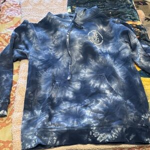Blue Tie-Dye Pullover Hoodie with Small Logo